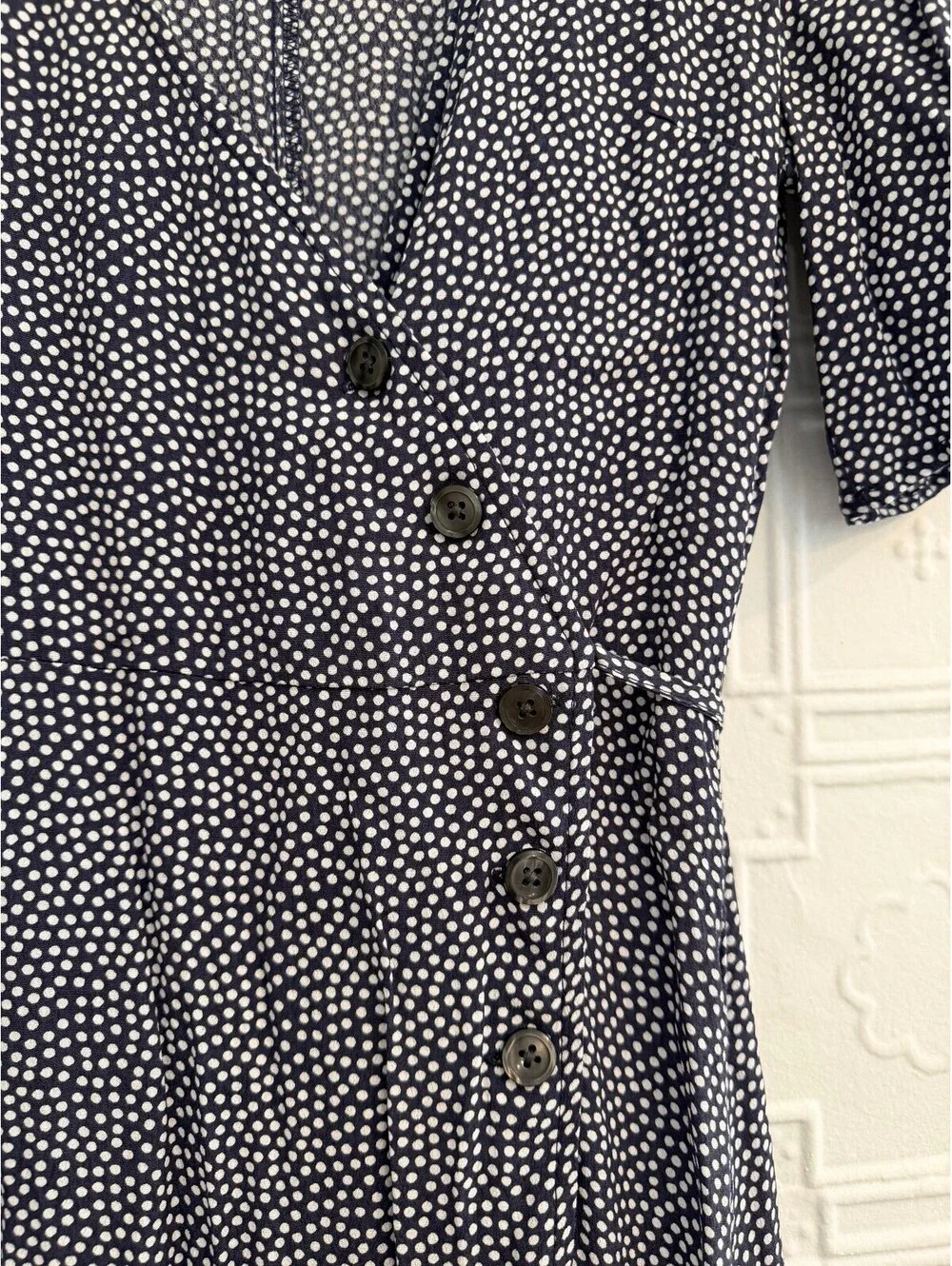 GAP Navy Blue Polka Dot Side Button Wrap Midi Dress S - Picture 3 of 12